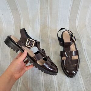 J. Crew Dark Brown Leather Buckle Sandals